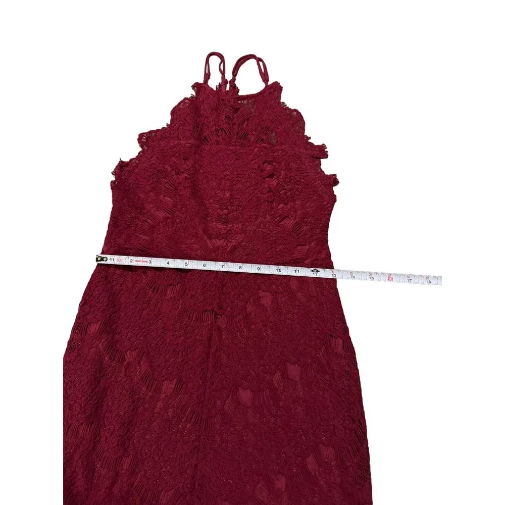 Free People Intimately Adella Lace‎ Slip Dress Burgundy Halter Boho Mini e2